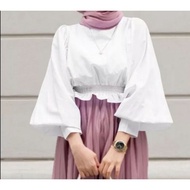 HANIFAH Blouse Baju Atasan Wanita Muslim Terbaru 2023 Viral Model Lengan Panjang Crop Top Hijab Kekinian