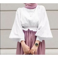 HANIFAH Blouse Baju Atasan Wanita Muslim Terbaru 2023 Viral Model Lengan Panjang Crop Top Hijab Keki