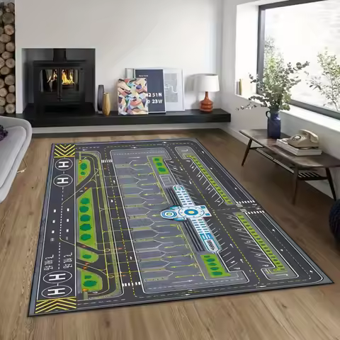 Kids Airport Runway Carpet Play Rug Mat for Living Room Game Area Home Decoration Rugs for Bedroom L