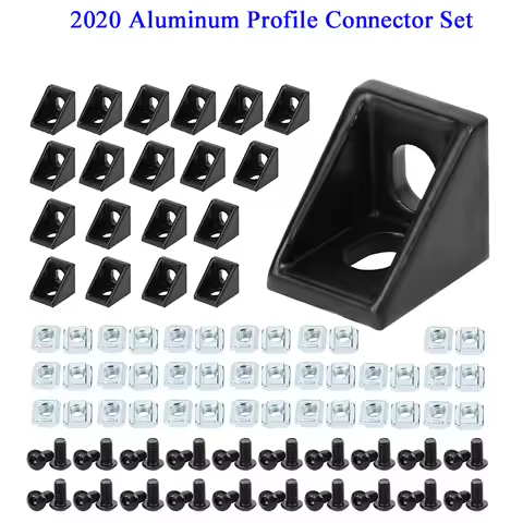 100PCS 2020 Aluminum Profile Connector Set: 20pcs Corner Bracket + 40pcs 20 Series M5 T-slot Nuts + 