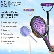 Rotate Racket 2800V Telescopic Electric Mosquito Swatter Purple Light Charge Mosquito Trap Bat & Ext