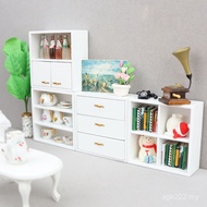 Combination Cabinet: Bookcase Display Cabinet 1 Mini Storage Ornaments 12 Miniature Model Crafts Fur
