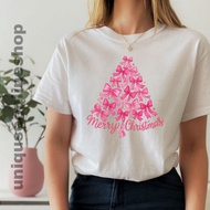 Merry Christmas Tree coquette Tshirt 100% Cotton UNISEX