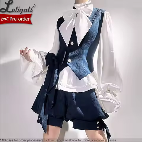 Ouji Lolita Outfit Vintage Royal Blue Hooded Cloak Cape / Bloomer Shorts / Vest by Princess Chronicl