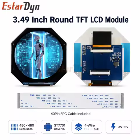 Estardyn 3.49-inch TFT LCD screen ST7701 screen with 480x480 resolution display color screen LCD mod