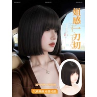Wig Full Headgear Female Simulation Hair Natural Fluffy Age-Reducing One Knife Cut Bob Head Clavicle