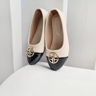 Bloomberg FLD - Sepatu Big Size Wanita Jumbo 41-45 - Flat Shoes Jumbo Black Cream