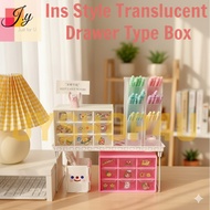 (JYSHOP4U) 💖 Girly Heart Transparent Drawer Storage | 9-Grid Stackable Dust-Proof Box | 塑料收纳盒