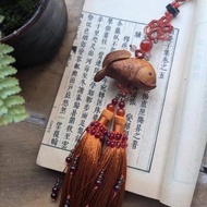 黃楊木手工雕刻錦鯉瑪瑙水晶中國結掛飾漢服古典流蘇吊墜