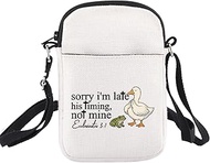 Christian Duck Crossbody Bag Christian Faith Gifts Sorry I’m Late Timing Not Mine Bible Verse Gifts