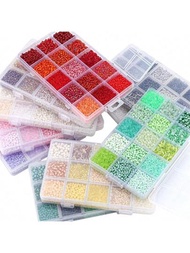 1 Caja de 15 cuadrículas de cuentas sólidas de arroz o tubulares del mismo tono de color para hacer pulseras y collares DIY, con cuentas de vidrio transparentes