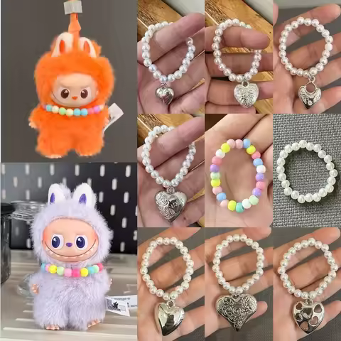 For Labubu 4.0 The Monsters Pin for Love Series Dolls' Pearl Love Necklace Padent for Mini Labubu Do