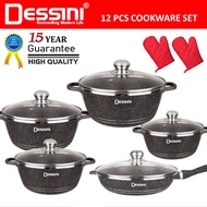 DESSINI ITALY 12 Pcs Casserole Die Cast Aluminium Non Stick Pot Bowl Fry Pan Cookware Tool with Cove