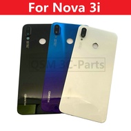 ฝาครอบหลังกระจกสำหรับซองเก็บแบตเตอรี Huawei Nova 3i พร้อมสติ๊กเกอร์ติดโลโก้กรอบด้านหลังเลนส์อะไหล่เปลี่ยนเคส