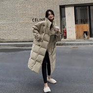 Ladies Winter Down Padded Jacket Loose Over-the-Knee Khaki Down Jacket Down Padded Jacket Loose Stand-Up Collar Over @-