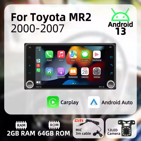 Wireless Carplay Android Auto Android Car Multimedia 2 Din Radio for Toyota MR2 MR 2 2000-2007 Head 