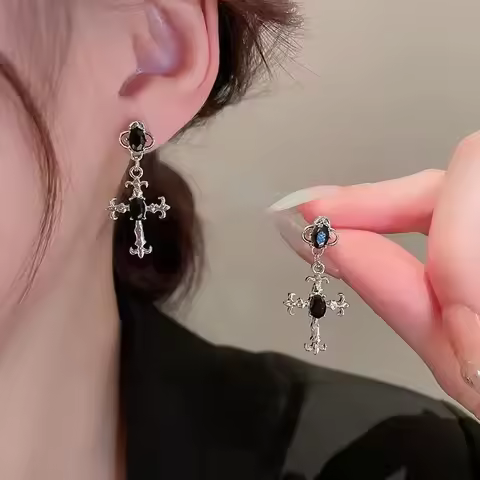 Gothic Cross Black Drill Drop Earrings Women Punk Halloween Jewellery Creativity Fashion Gorgeous St