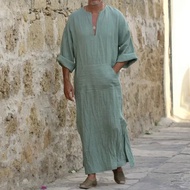 JGYPlus saiz 4XL 5XL lelaki Muslim jubah v-neck kasual kapas/Linen Pockets longgar Long Sleeve Vintage Arab etnik pakaian islam MaleKIH