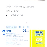 NIPRO STERILE MEDICAL NEEDLE 20G X 1 INCH (25MM) - 100'S  EXPIRY  2030