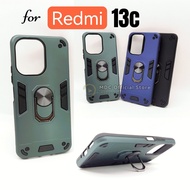 MDC Phone Casing for Redmi 13c 5G 4G Shockproof Rotate Case Metal Ring Holder Mobile Phone Cover