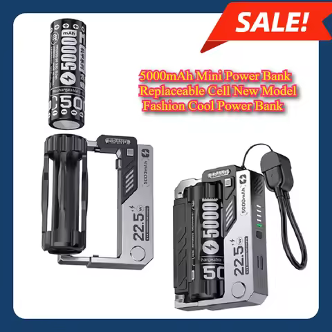 5000mAh Mini Power Bank 21700 Replaceable Cell New Model Fashion Cool Power Bank