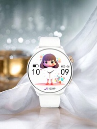 白色矽膠錶帶1.43英寸高清螢幕手機藍牙心率監測睡眠追蹤多功能圓盤智慧手錶,與android和iphone兼容