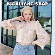 C95 Long-Sleeved Crop Shirt With Ruffled Collar