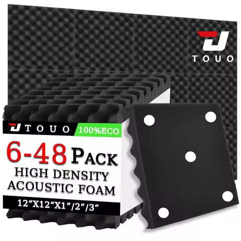TOUO Acoustic Foam Panels for Podcast Studio Wall with Egg Crate 12"x12"x1/2/3" Sound Treatment