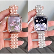 Elegant Pearl Strap Compatible for i Watch Strap Series10 9 8 7654321 se, ultra 2,Bling Diamond Fram