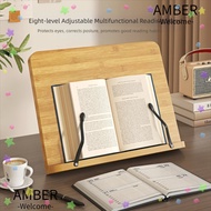 AMBER Book Stand, 8 Adjustable Folding Reading Holder, Durable Non-slip Wooden Tilt Angles Post Stan