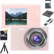 Digital Camera, FHD 1080P Kids Camera 44MP Point and Shoot Digital Cameras with 64GB SD Card, 16X Zo