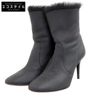 รองเท้าบูทหนังและขนเฟอร์แบบมีซิปด้านหลัง สำหรับผู้หญิง แบรนด์ Jimmy Choo สีดำ ไซส์ 35