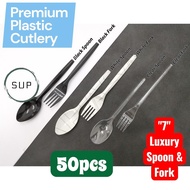 (50PCS) 7" Transparent Fork & Spoon/ Premium Disposable Plastic Party Spoon & Fork / Sudu & Garpu Di