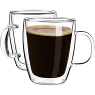 YUNCANG Double Wall Coffee Mugs, (4-Pcak) 16 Ounces-Clear Glass Cups with Handle,lnsulated,Cappuccin