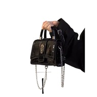 Charles &amp; Keith Advanced Texture Western Style Chain Patent Leather Motorcycle Bag Female 2024 New Arrival Niche Style Satchel