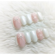White Bow Gel Nails Fake Nails Press On Nails