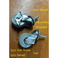 4pcs 2" M8 Screw Fitting Casters Wheels Castor PP Nylon Wheel for Platform Trolley/ Roda Kastor PP Grey untuk DIY Troli