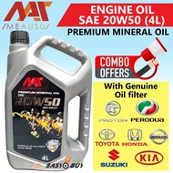 MEAUSU Engine Oil SAE 20W50 20W-50 Mineral (4L) With Oil Filter Perodua Proton Toyota Proton Honda N