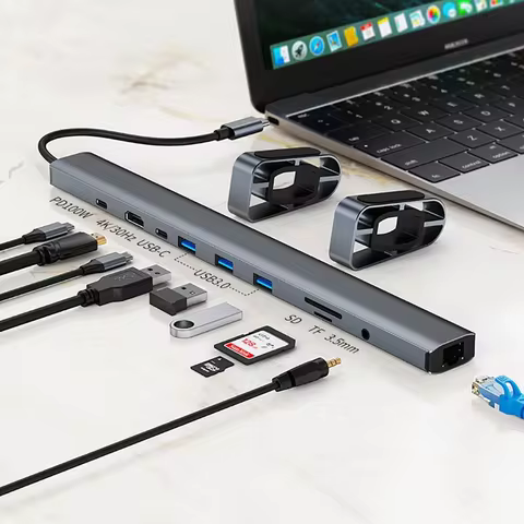 10-in-1 HUB Expandable Hub 3.0 Laptop Docking Station Desktop Stand with Type-C and Thunderbolt 4 fo
