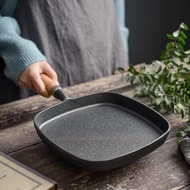 Frying Pan Fried Egg Pan Melaleuca Pan Little Happiness Cast Iron Multifunctional Frying Pan Household Striped Barbecue Pan Cast Iron Frying Pan Thickened Pure Cast Iron Non-Stick