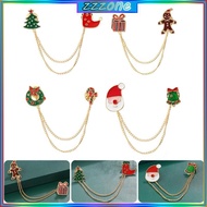 zzz Vintage Christmas Badge Tassels Chain Clothing Pin Santa Tree Wreath  Brooch