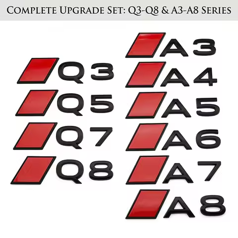 3D Black Red Car Rear Emblem Badge Sticker ForA3 A4 A5 A6 A7 A8 Q3 Q5 Q7 Q8 Trunk Logo Auto Styling 