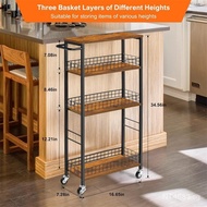 Kitchen Narrow Slot Rack Multi-Layer Classification Movable Trolley Living Room Snack Storage Rack Iron Wood Trolley