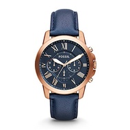 (Fossil) Fossil Men s 44mm Grant Rose Goldtone Chronograph Watch With Navy Leather Strap