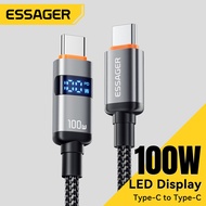 ESSAGER 100W Type-C to Type-C Data Cable with LED Display C-C 5A /AC 7A Fast Charging For huawei opp