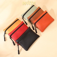 WITTE Mini Coin Purse, Solid Color PU Leather Coin Key Bag, Simple Storage Pouch Zipper Small Wallet Women Men
