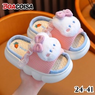 Cute Bunny Kids Linen Slippers Breathable Non-slip Indoor House Slippers for Girls
