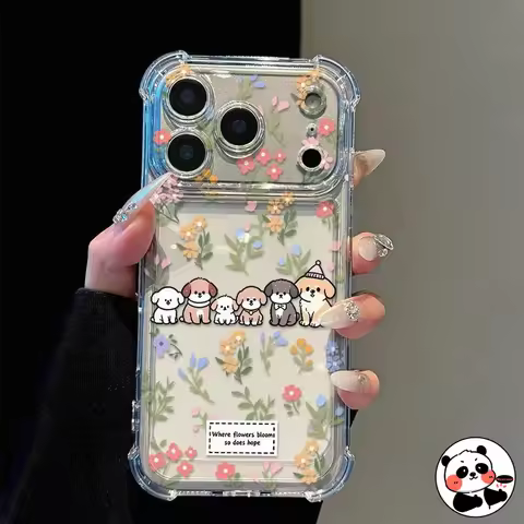 Cute Flower Dog Clear Four-Corners Phone Case For LG K71 K62 K61 K52 K51 K50 K42 K41S K40S K31 K22 P