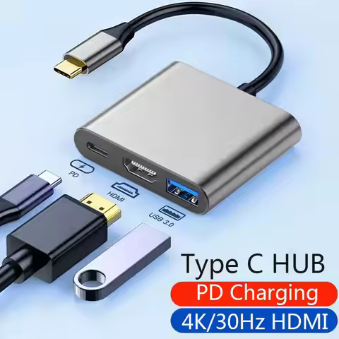 3-in-1 USB C Hub with 100W Power USB 3.0 4K HDMI-compatible for MacBook Surface Chrome Steam Deck St
