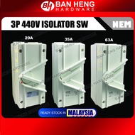 IP56 NEM ISOLATOR / 3 POLE WEATHER-PROTECTED 440VAC 20A 35A 60A / OUTDOOR WEATHER PROOF ISOLATOR SWI